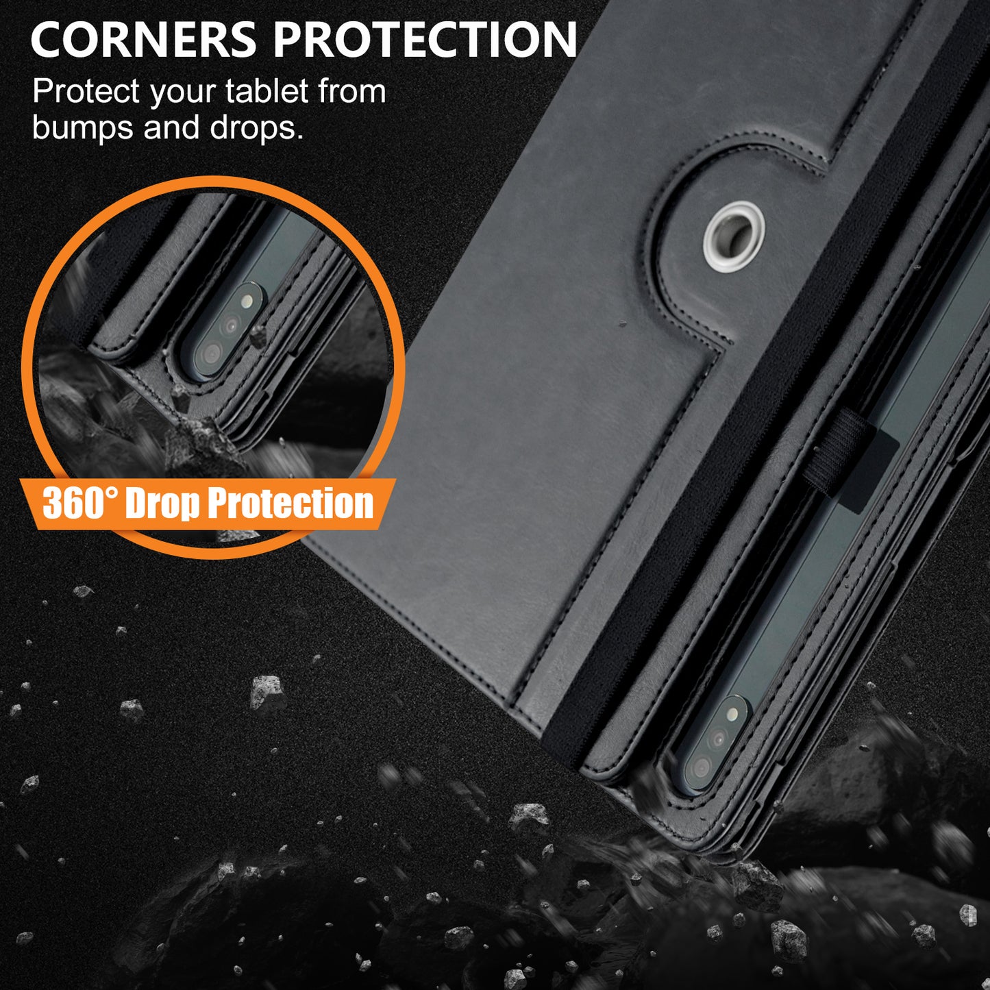 For Samsung Galaxy Tab S10+ Wi-Fi SM-X820 SM-X826B / Tab S7 FE T736 / S7+ / S8+ / S9+ X810 / S9 FE+ X610 Case Rotating Stand Tablet Leather Cover - Black