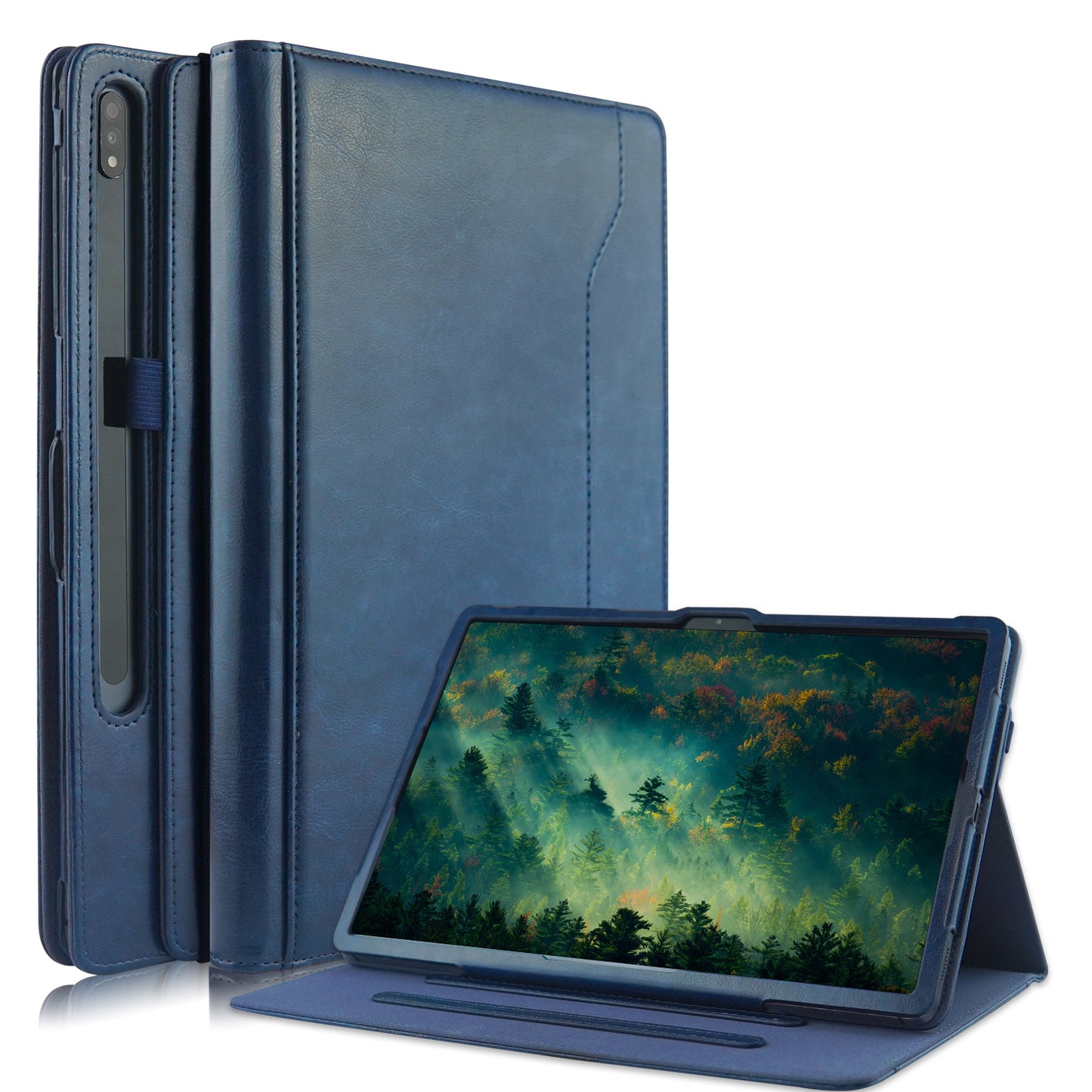 For Samsung Galaxy Tab S10+ Wi-Fi SM-X820 SM-X826B / Tab S7 FE T736 / S7+ / S8+ / S9+ X810 / S9 FE+ X610 Case Rotating Stand Tablet Leather Cover - Blue