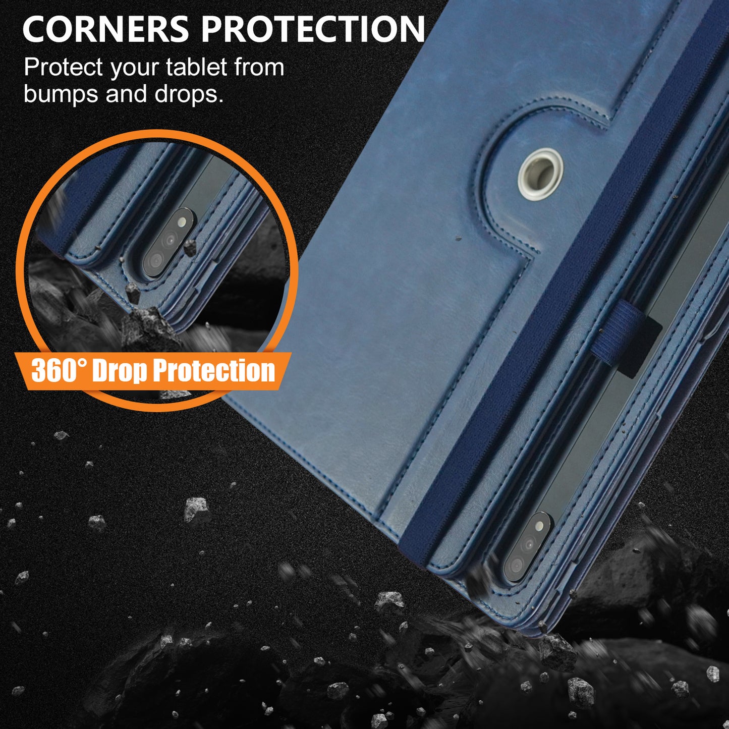 For Samsung Galaxy Tab S10+ Wi-Fi SM-X820 SM-X826B / Tab S7 FE T736 / S7+ / S8+ / S9+ X810 / S9 FE+ X610 Case Rotating Stand Tablet Leather Cover - Blue