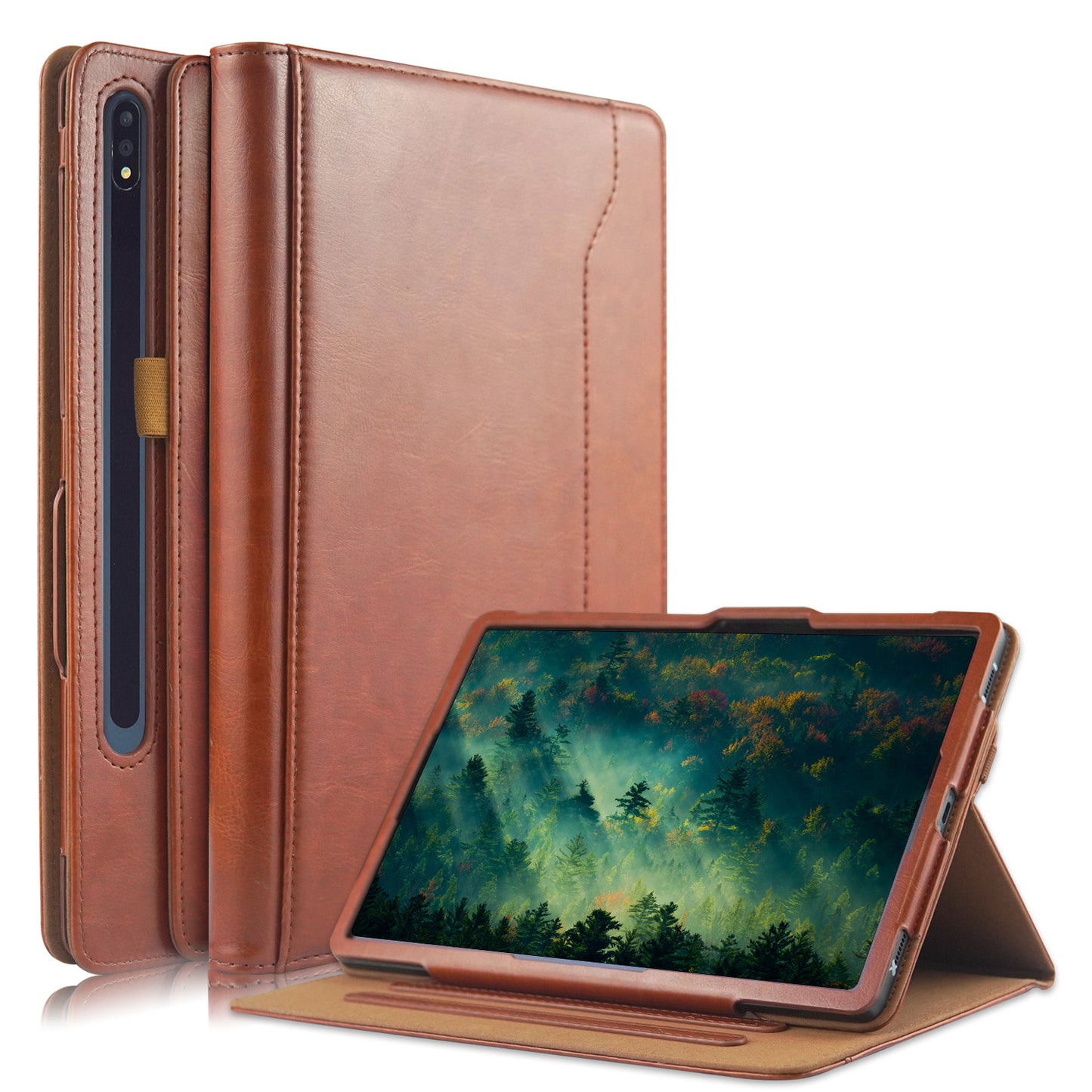 For Samsung Galaxy Tab S10+ Wi-Fi SM-X820 SM-X826B / Tab S7 FE T736 / S7+ / S8+ / S9+ X810 / S9 FE+ X610 Case Rotating Stand Tablet Leather Cover - Brown