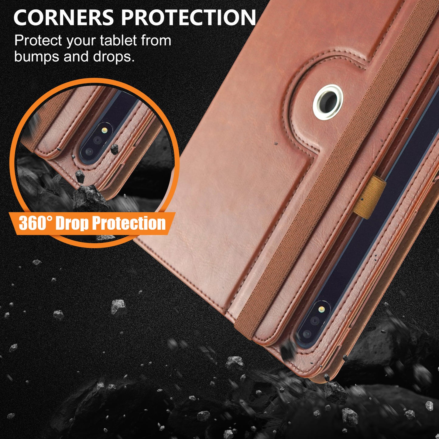 For Samsung Galaxy Tab S10+ Wi-Fi SM-X820 SM-X826B / Tab S7 FE T736 / S7+ / S8+ / S9+ X810 / S9 FE+ X610 Case Rotating Stand Tablet Leather Cover - Brown
