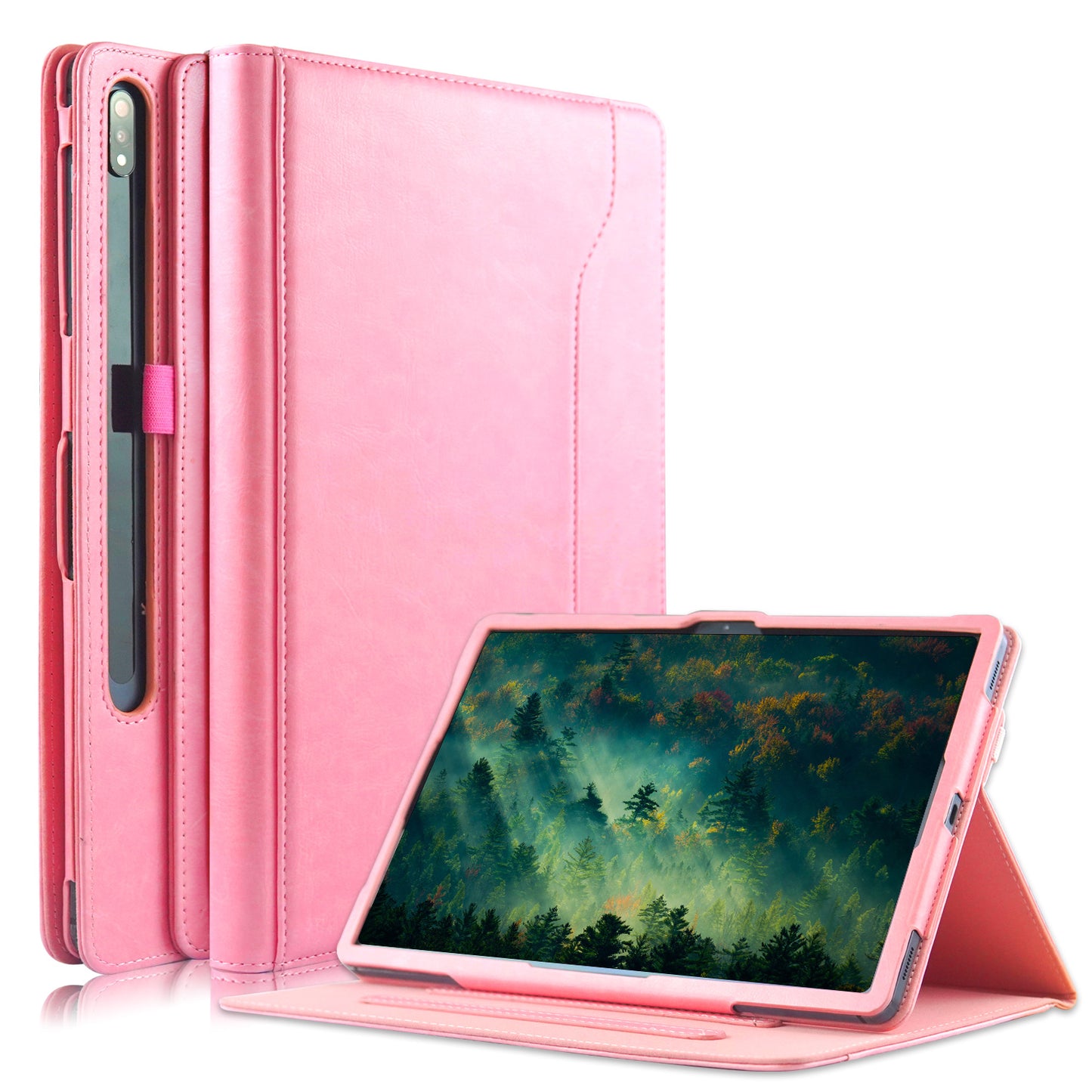 For Samsung Galaxy Tab S10+ Wi-Fi SM-X820 SM-X826B / Tab S7 FE T736 / S7+ / S8+ / S9+ X810 / S9 FE+ X610 Case Rotating Stand Tablet Leather Cover - Pink