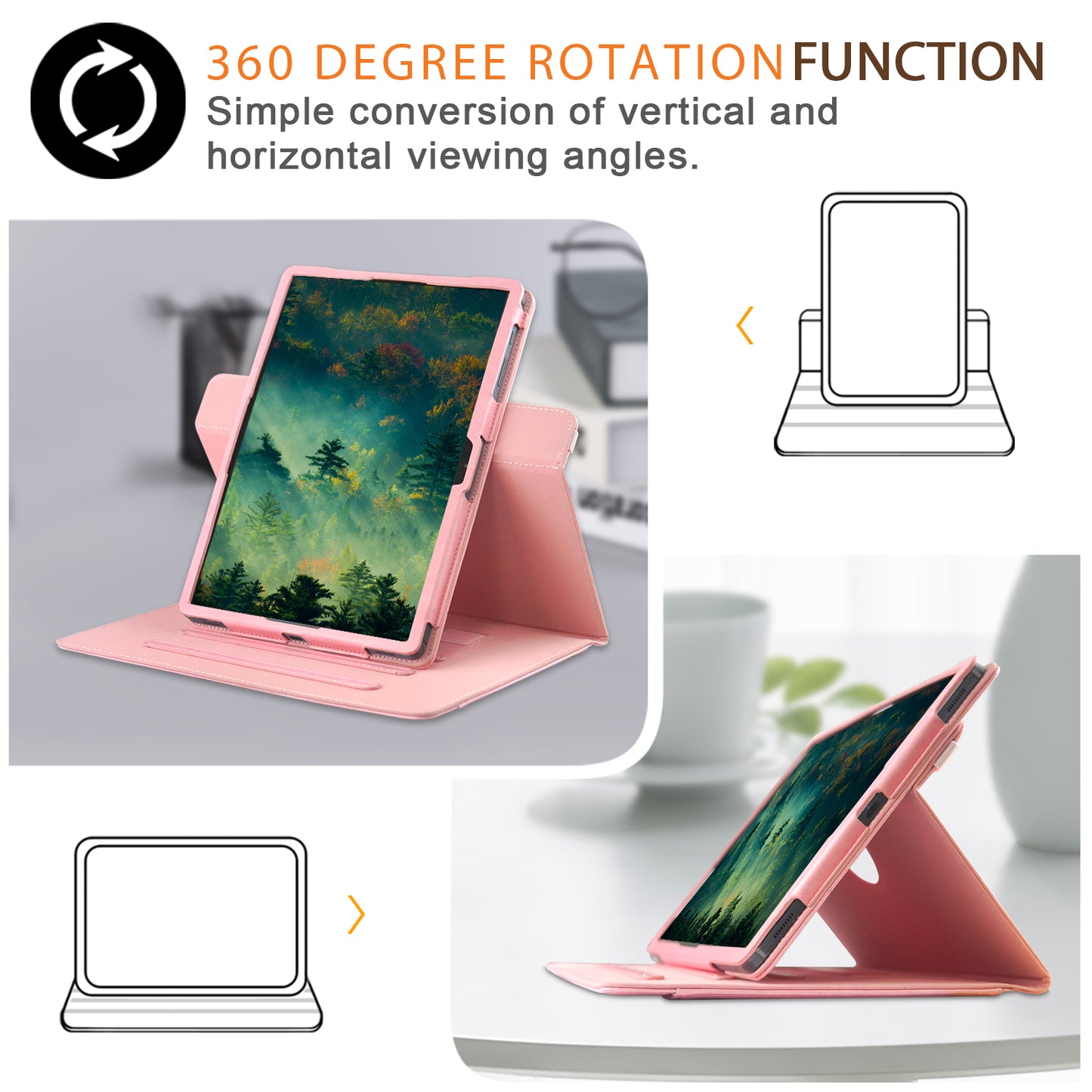 For Samsung Galaxy Tab S10+ Wi-Fi SM-X820 SM-X826B / Tab S7 FE T736 / S7+ / S8+ / S9+ X810 / S9 FE+ X610 Case Rotating Stand Tablet Leather Cover - Pink