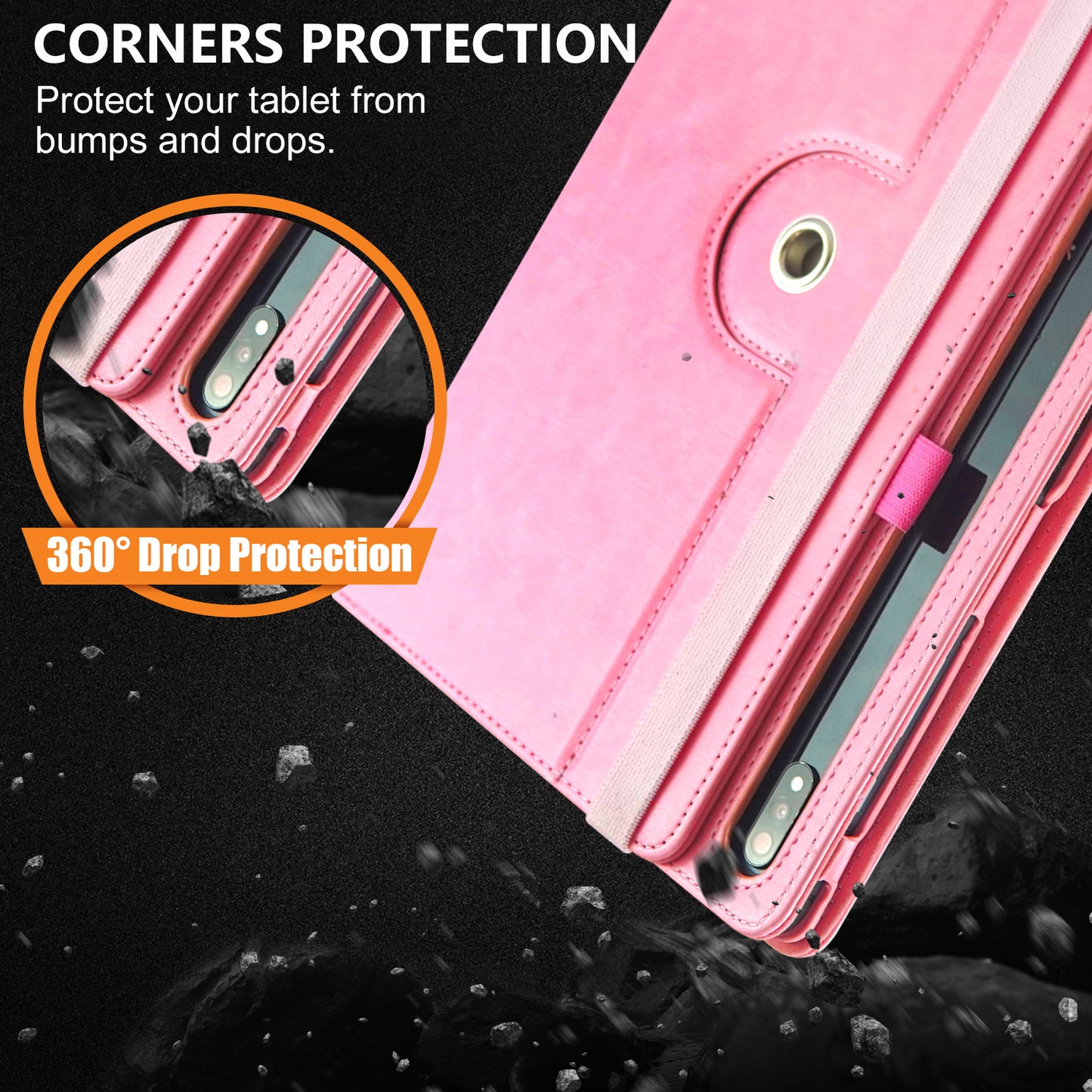 For Samsung Galaxy Tab S10+ Wi-Fi SM-X820 SM-X826B / Tab S7 FE T736 / S7+ / S8+ / S9+ X810 / S9 FE+ X610 Case Rotating Stand Tablet Leather Cover - Pink