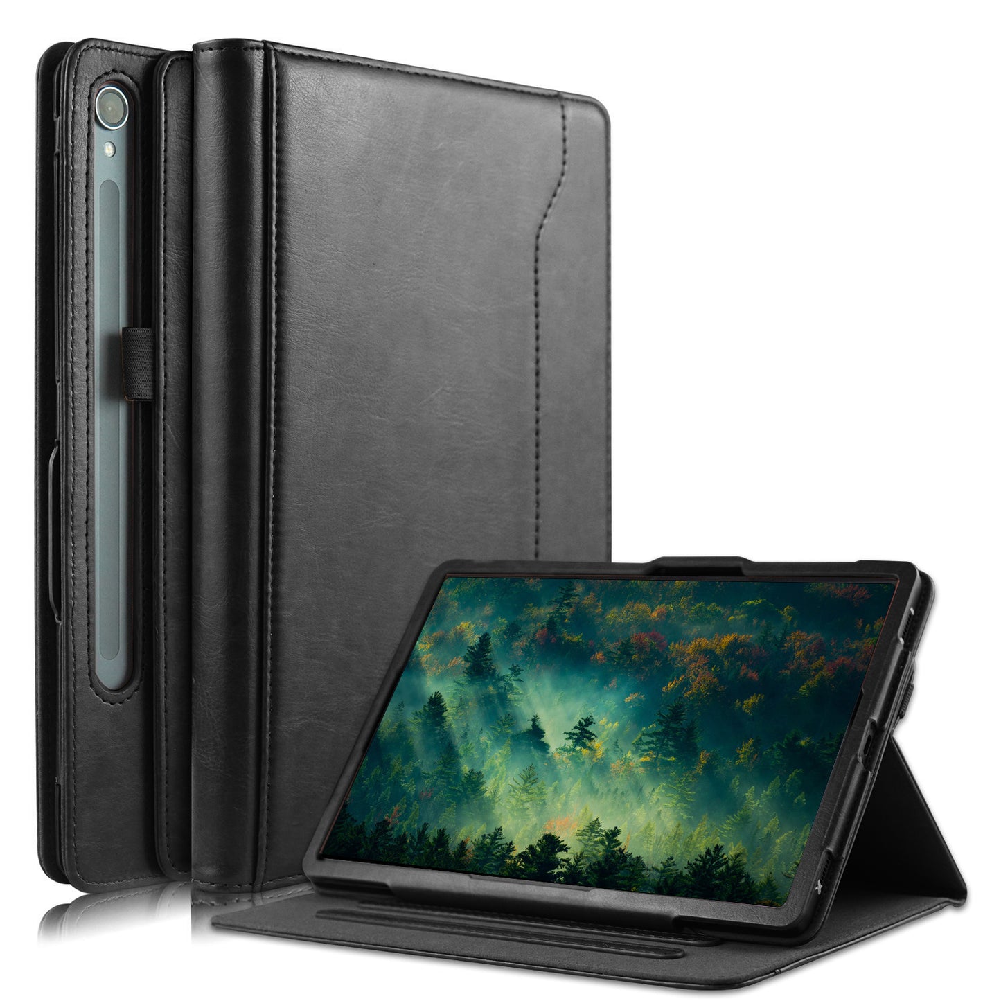 For Samsung Galaxy Tab S7 T870 T875 / Tab S8 / Tab S9 X710 / Tab S9 FE X510 Case Rotate Stand Leather Tablet Cover - Black