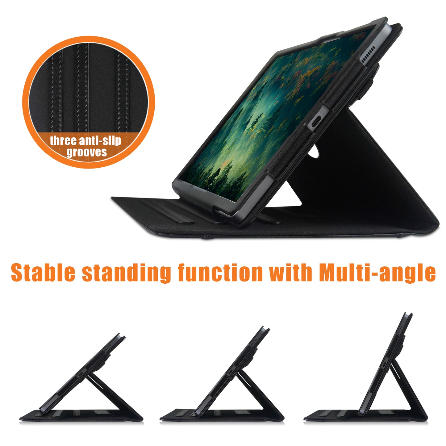 For Samsung Galaxy Tab S7 T870 T875 / Tab S8 / Tab S9 X710 / Tab S9 FE X510 Case Rotate Stand Leather Tablet Cover - Black
