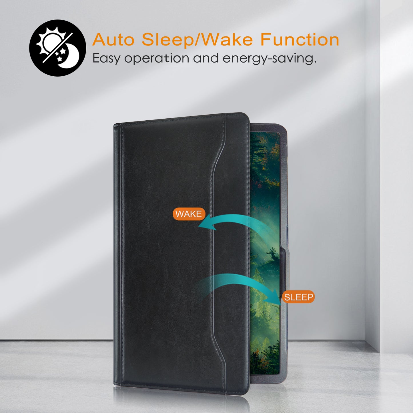 For Samsung Galaxy Tab S7 T870 T875 / Tab S8 / Tab S9 X710 / Tab S9 FE X510 Case Rotate Stand Leather Tablet Cover - Black