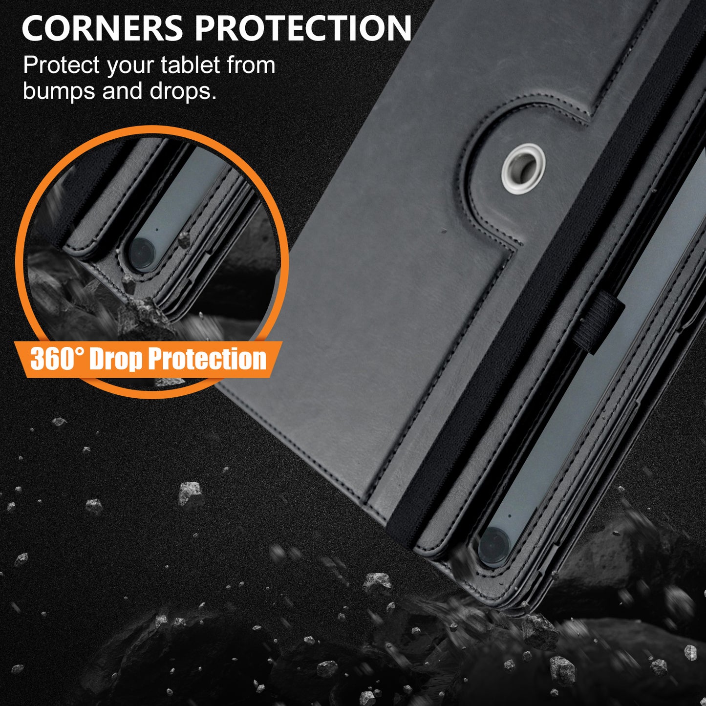 For Samsung Galaxy Tab S7 T870 T875 / Tab S8 / Tab S9 X710 / Tab S9 FE X510 Case Rotate Stand Leather Tablet Cover - Black