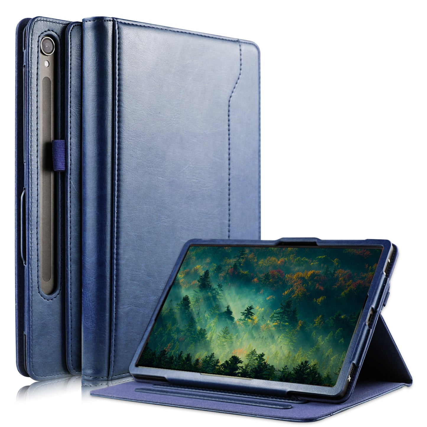 For Samsung Galaxy Tab S7 T870 T875 / Tab S8 / Tab S9 X710 / Tab S9 FE X510 Case Rotate Stand Leather Tablet Cover - Blue