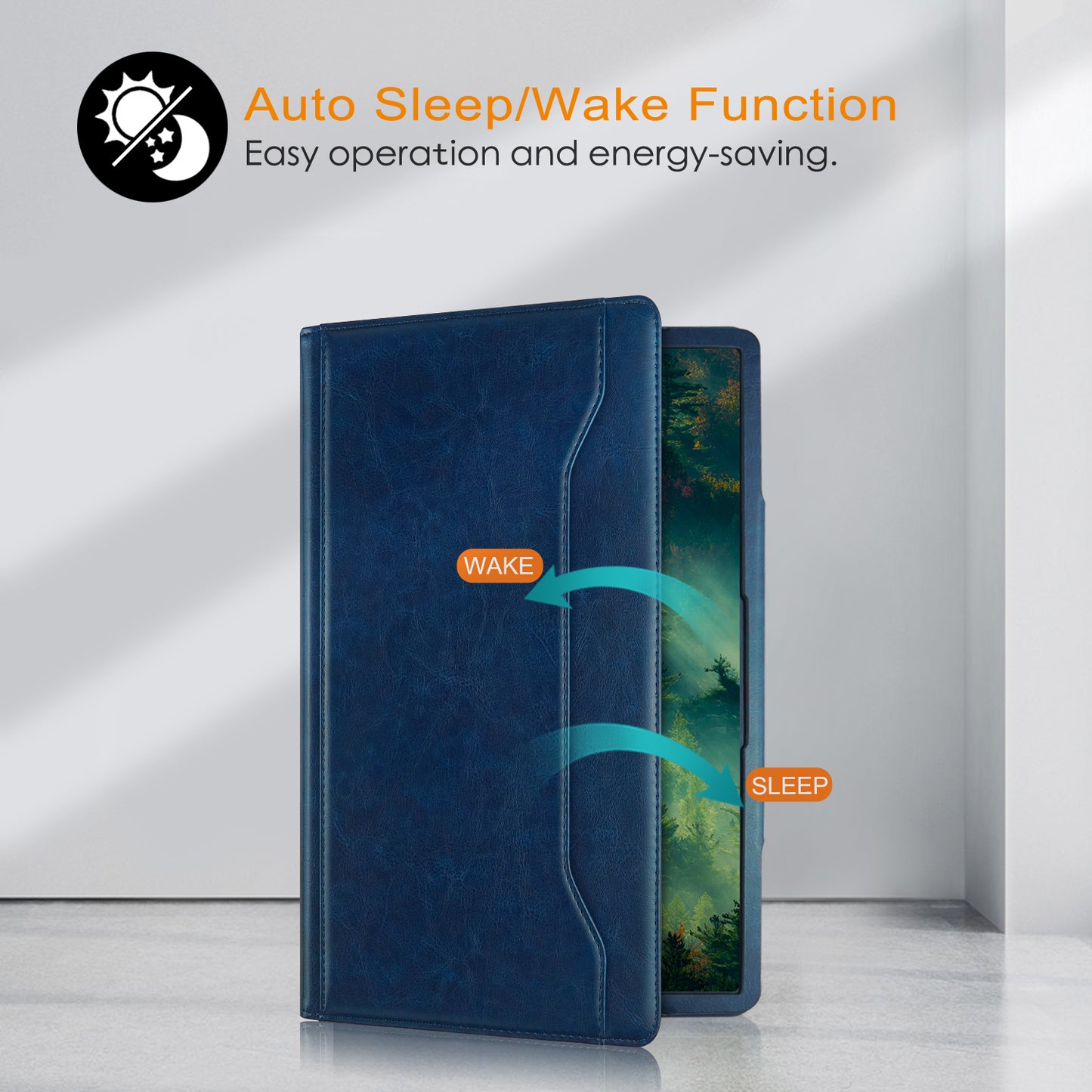 For Samsung Galaxy Tab S7 T870 T875 / Tab S8 / Tab S9 X710 / Tab S9 FE X510 Case Rotate Stand Leather Tablet Cover - Blue