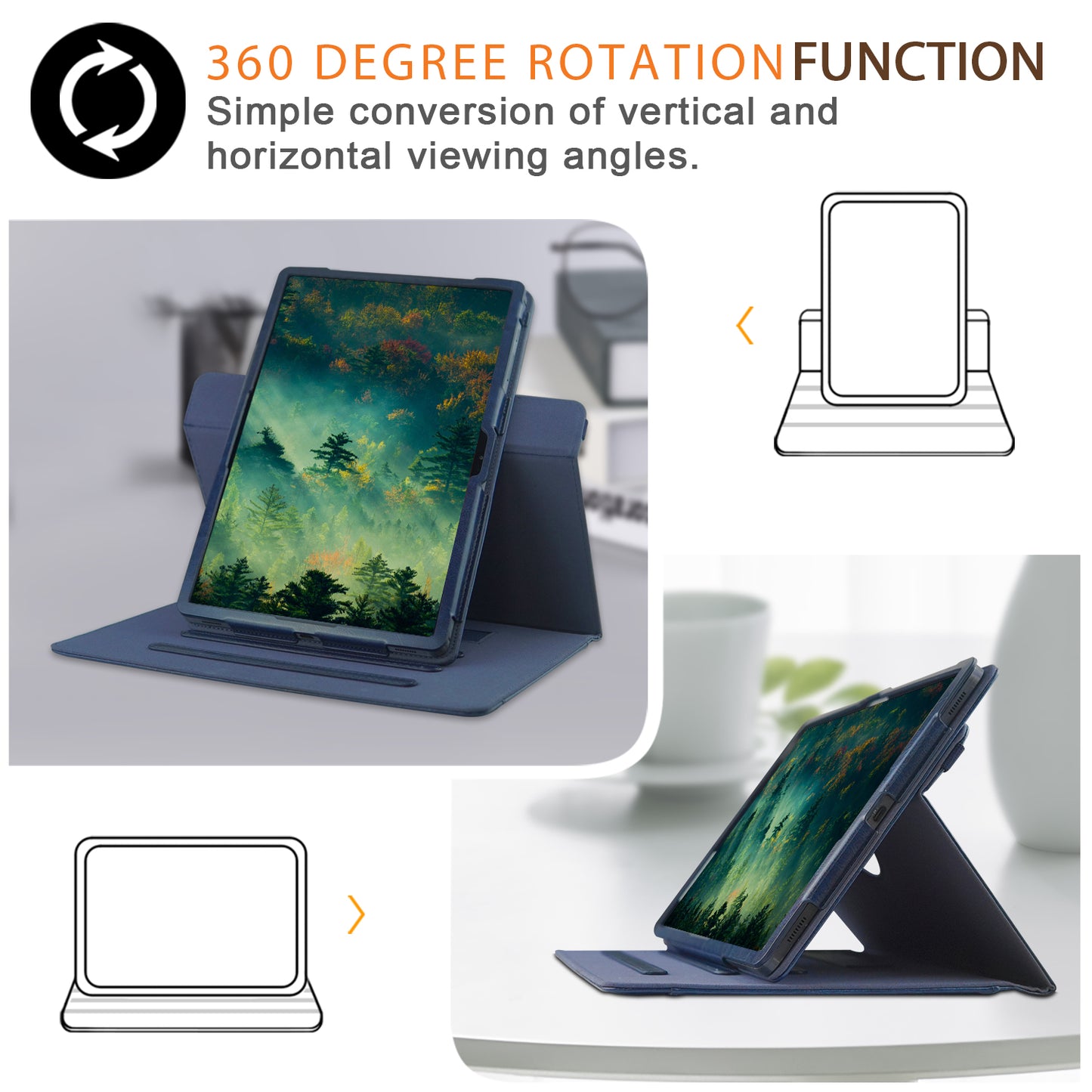 For Samsung Galaxy Tab S7 T870 T875 / Tab S8 / Tab S9 X710 / Tab S9 FE X510 Case Rotate Stand Leather Tablet Cover - Blue