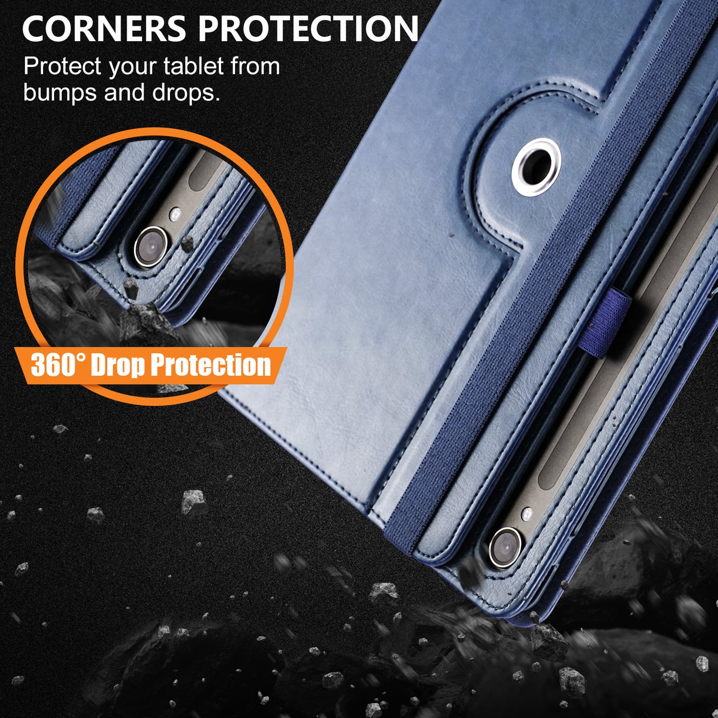 For Samsung Galaxy Tab S7 T870 T875 / Tab S8 / Tab S9 X710 / Tab S9 FE X510 Case Rotate Stand Leather Tablet Cover - Blue