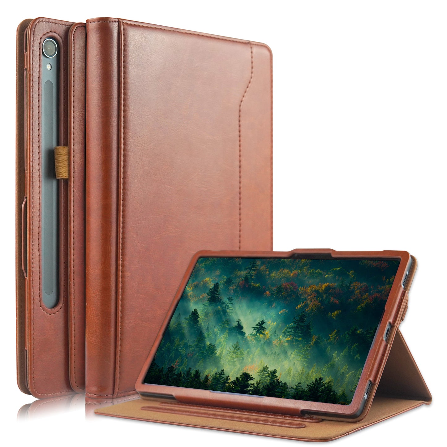 For Samsung Galaxy Tab S7 T870 T875 / Tab S8 / Tab S9 X710 / Tab S9 FE X510 Case Rotate Stand Leather Tablet Cover - Brown