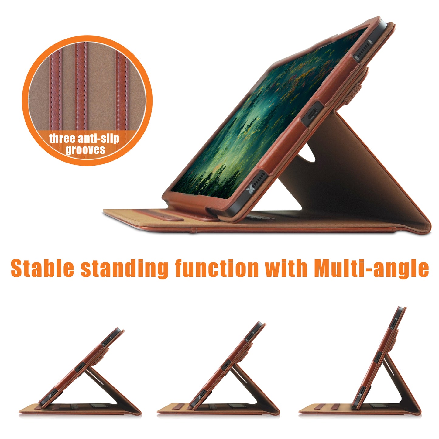 For Samsung Galaxy Tab S7 T870 T875 / Tab S8 / Tab S9 X710 / Tab S9 FE X510 Case Rotate Stand Leather Tablet Cover - Brown