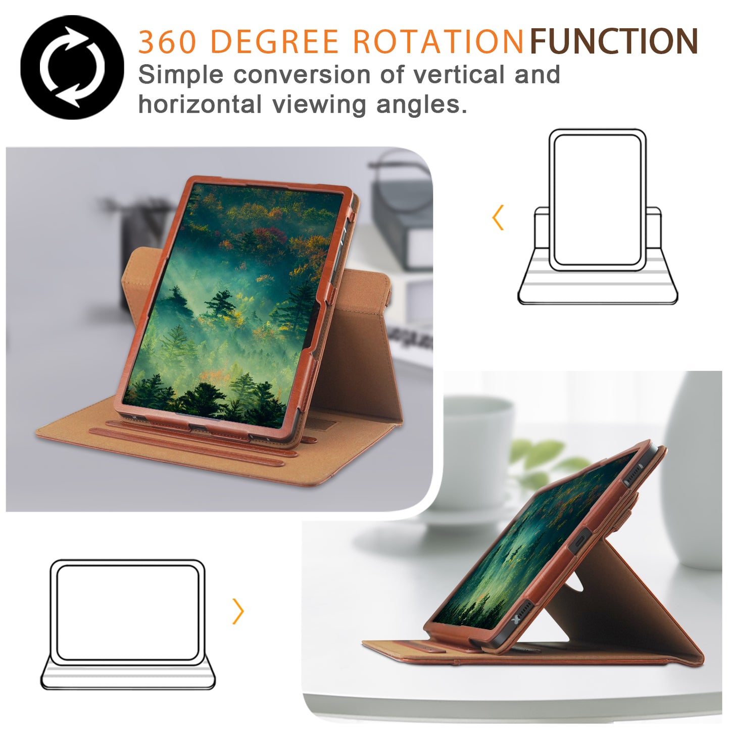 For Samsung Galaxy Tab S7 T870 T875 / Tab S8 / Tab S9 X710 / Tab S9 FE X510 Case Rotate Stand Leather Tablet Cover - Brown