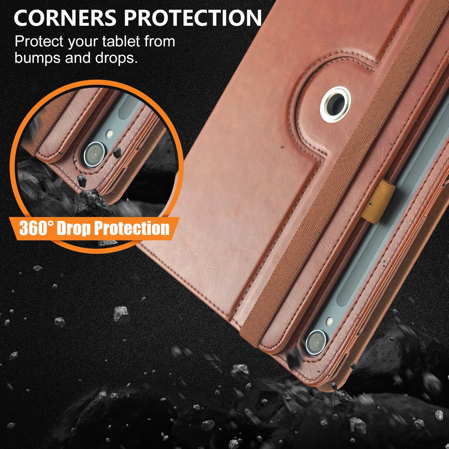 For Samsung Galaxy Tab S7 T870 T875 / Tab S8 / Tab S9 X710 / Tab S9 FE X510 Case Rotate Stand Leather Tablet Cover - Brown