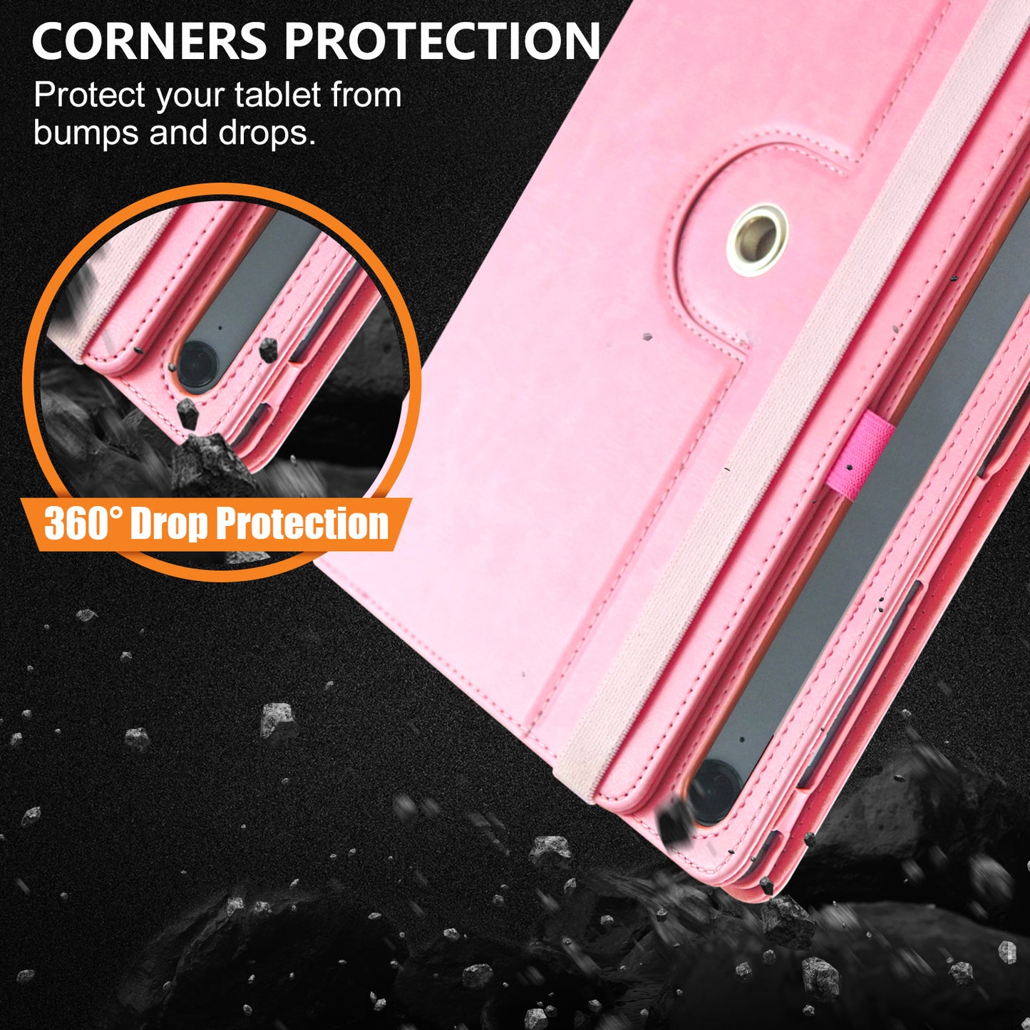 For Samsung Galaxy Tab S7 T870 T875 / Tab S8 / Tab S9 X710 / Tab S9 FE X510 Case Rotate Stand Leather Tablet Cover - Pink