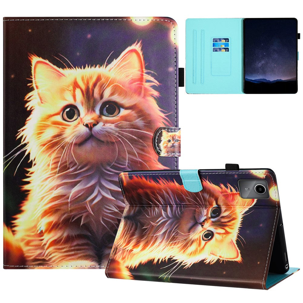 For Lenovo Tab M11 / Xiaoxin Pad 11 2024 PU Leather Case Pattern Tablet Stand Cover with Card Slots - Cat