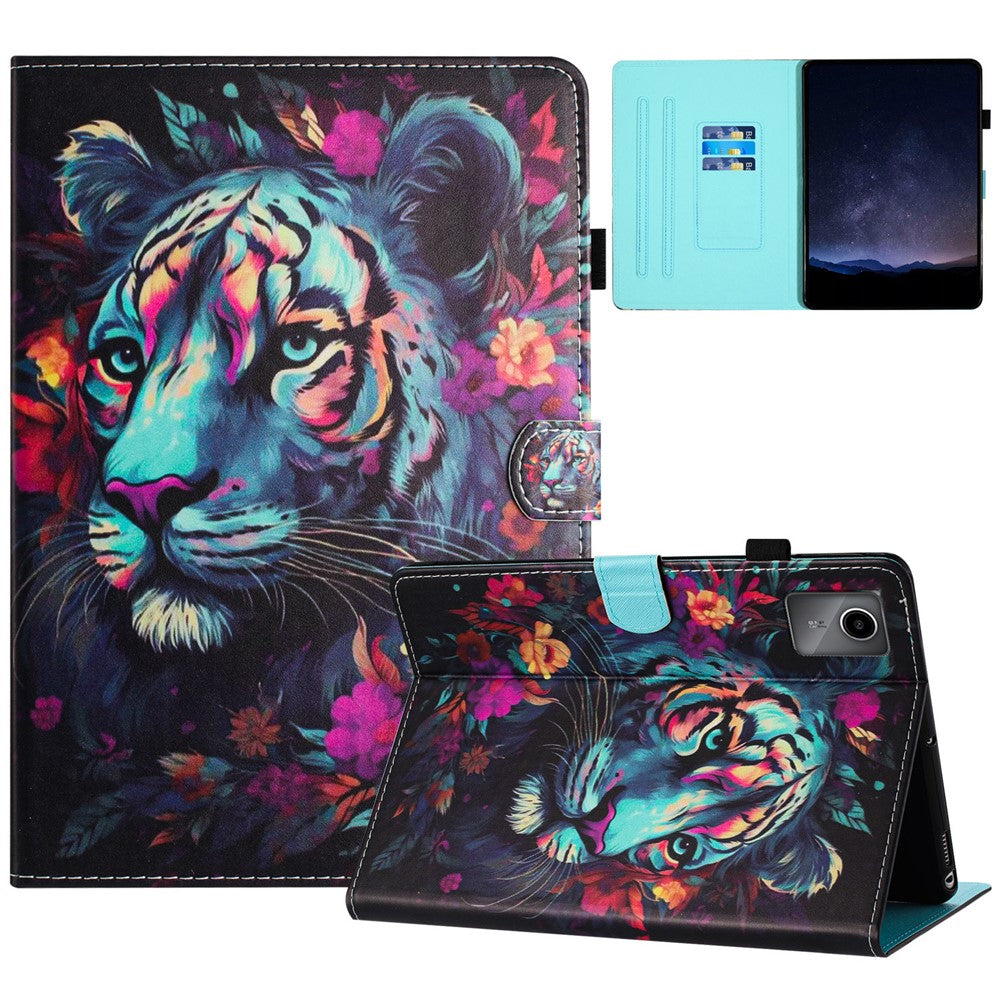 For Lenovo Tab M11 / Xiaoxin Pad 11 2024 PU Leather Case Pattern Tablet Stand Cover with Card Slots - Tiger