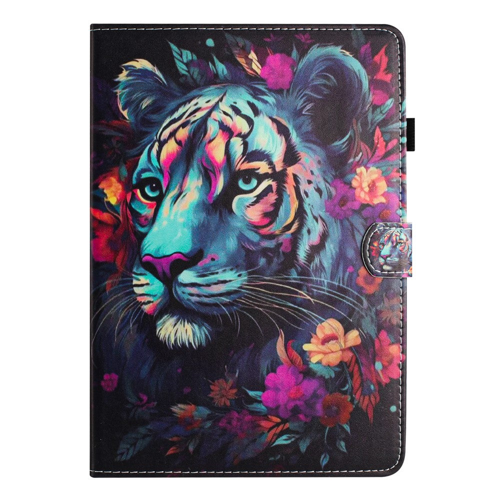 For Lenovo Tab M11 / Xiaoxin Pad 11 2024 PU Leather Case Pattern Tablet Stand Cover with Card Slots - Tiger