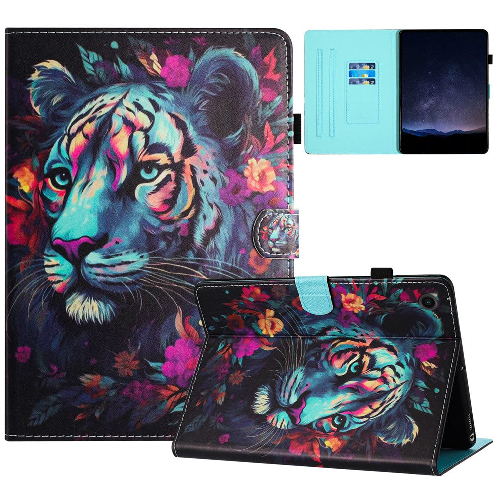 For Lenovo Tab M10 Plus Case Pattern Printing PU Leather Drop-proof Tablet Stand Cover - Tiger