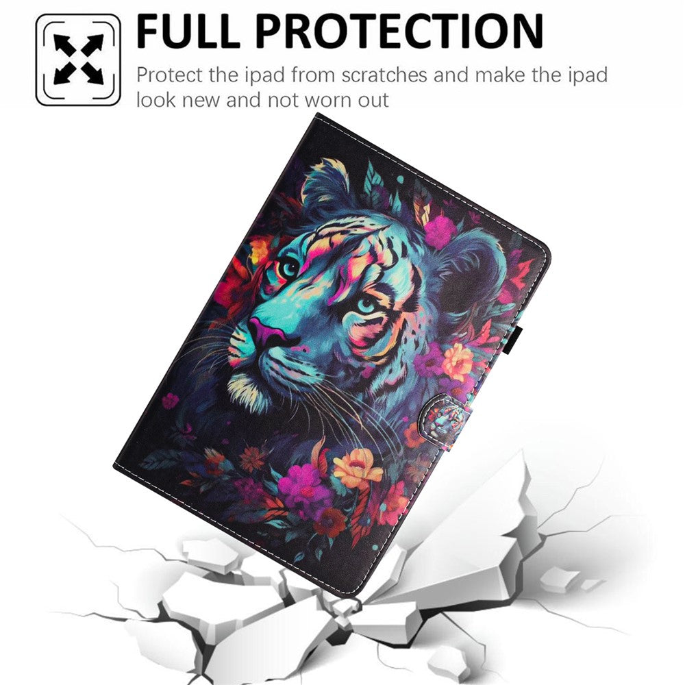 For Lenovo Tab M10 Plus Case Pattern Printing PU Leather Drop-proof Tablet Stand Cover - Tiger