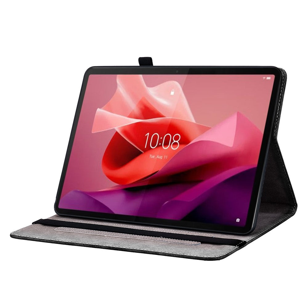 For Lenovo Tab P12 Case Pattern Printing Card Slots Tablet Shell with Foldable Stand - Purple Peony