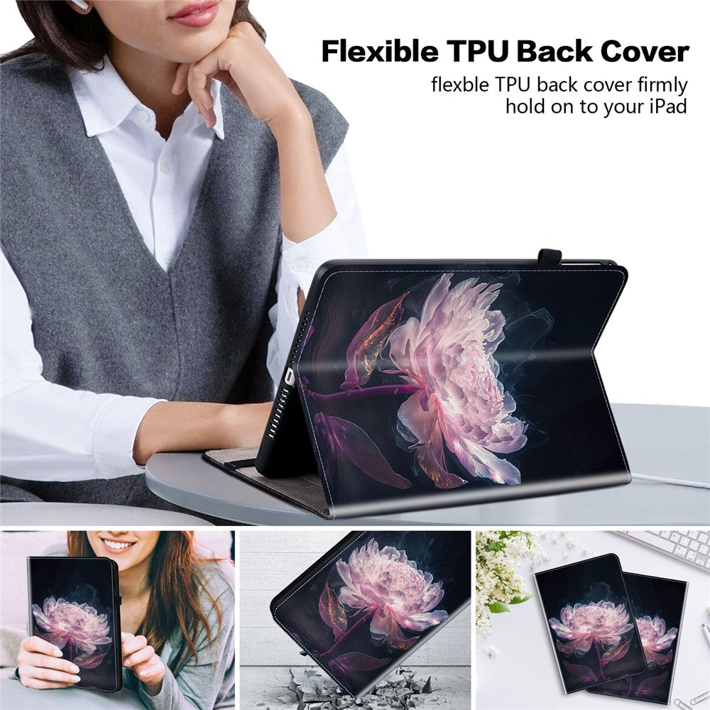 For Lenovo Tab P12 Case Pattern Printing Card Slots Tablet Shell with Foldable Stand - Purple Peony