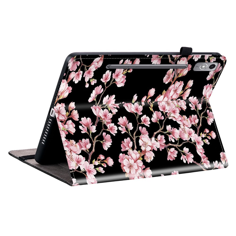 For Lenovo Tab P12 Case Pattern Printing Card Slots Tablet Shell with Foldable Stand - Plum Blossom