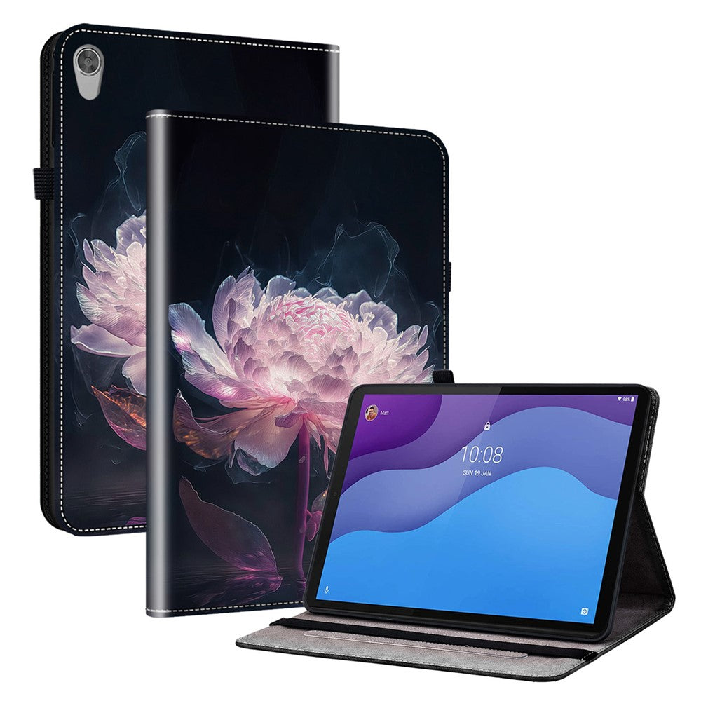 For Lenovo Tab M10 HD Gen 2 Case Pattern PU Leather Folding Folio Stand Tablet Cover - Purple Peony