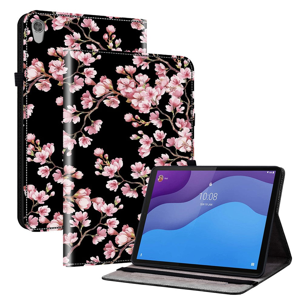 For Lenovo Tab M10 HD Gen 2 Case Pattern PU Leather Folding Folio Stand Tablet Cover - Plum Blossom