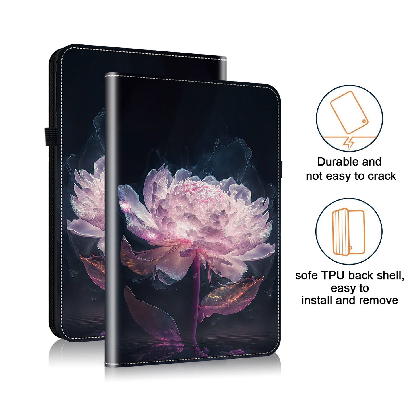 For Samsung Galaxy Tab S9 FE Cover Flip Card Holder Tablet Protective Case Pattern Printing Design - Purple Peony