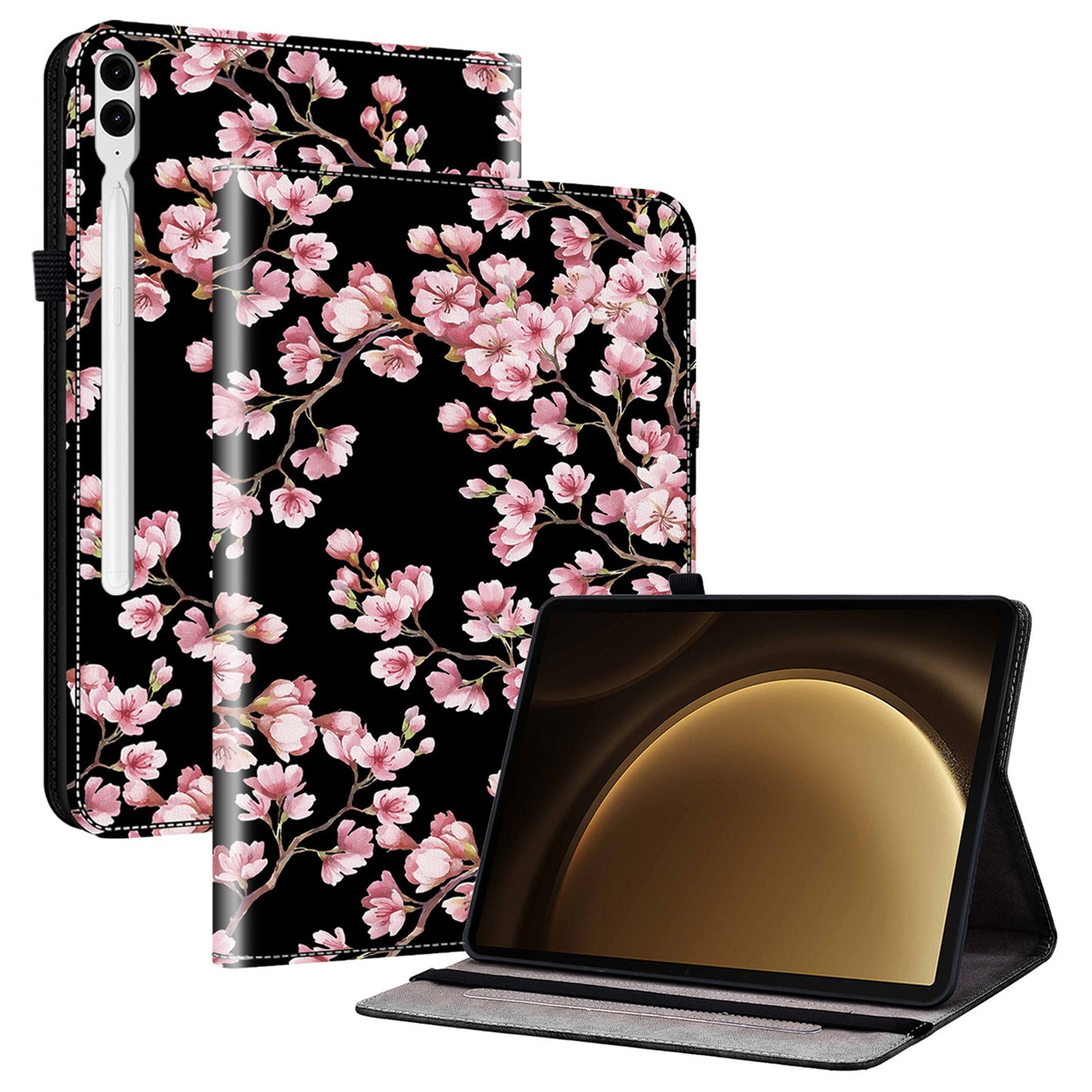 For Samsung Galaxy Tab S10+ / S9+ / Tab S9 FE+ Case Flip Pattern Printing Card Holder Tablet Shell - Plum Blossom