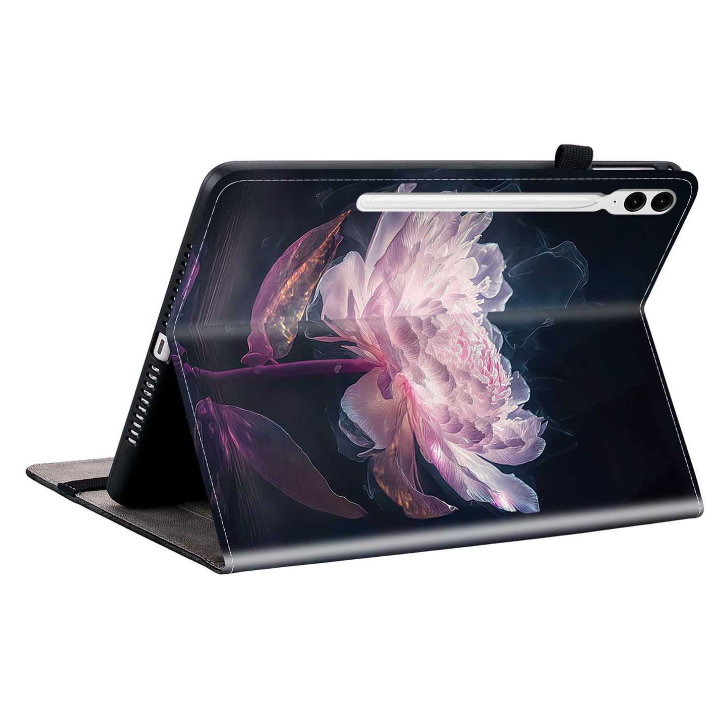 For Samsung Galaxy Tab S10+ / S9+ / Tab S9 FE+ Case Flip Pattern Printing Card Holder Tablet Shell - Purple Peony