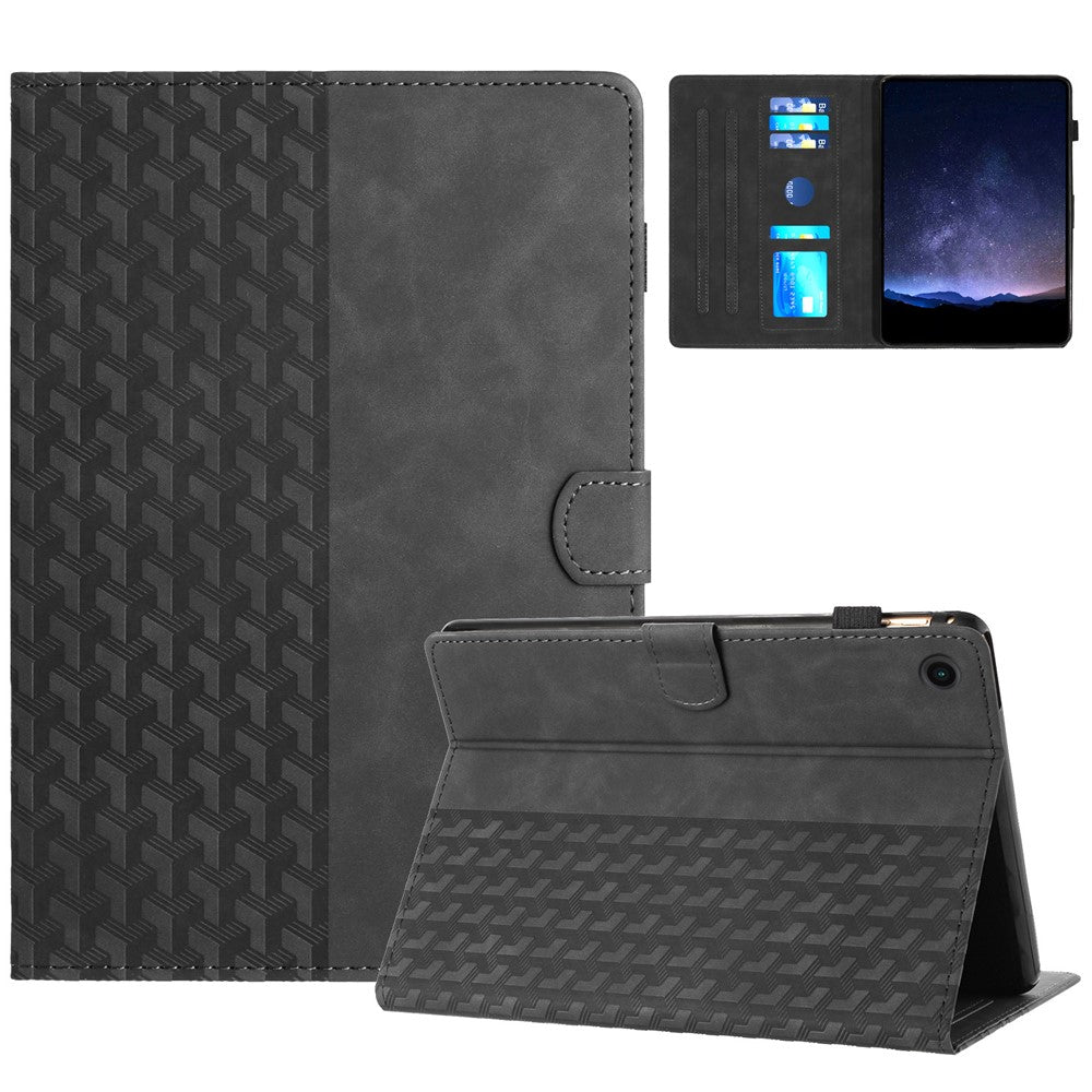 For Lenovo Tab M10 (Gen 3) Case Card Holder Building Blocks Imprinted Tablet Stand Cover - Black