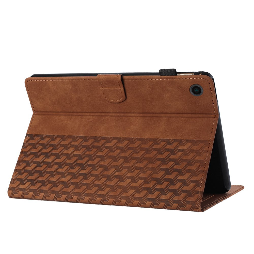 For Lenovo Tab M10 (Gen 3) Case Card Holder Building Blocks Imprinted Tablet Stand Cover - Brown