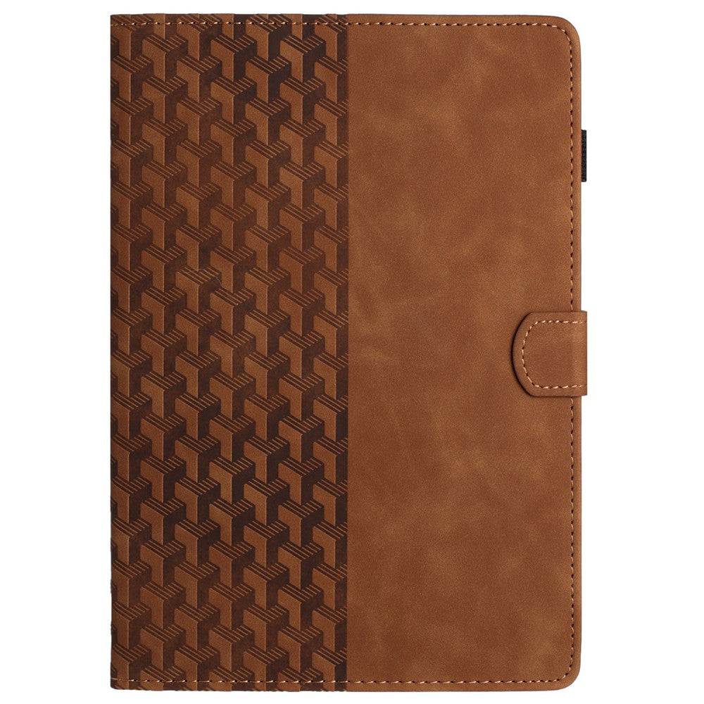 For Lenovo Tab M10 Case Building Block Imprinted Anti-Drop Tablet Leather Cover - Brown