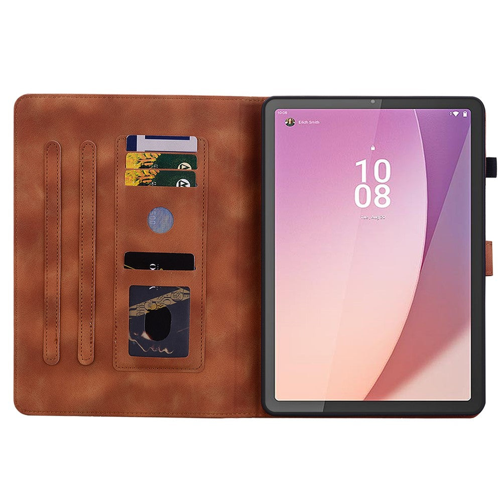 For Lenovo Tab M8 (4th Gen) 2024 TB-301XU / M8 (4th Gen) 2023 TB-300FU Case Card Slots Lily Flower Imprinted Leather Tablet Cover - Brown