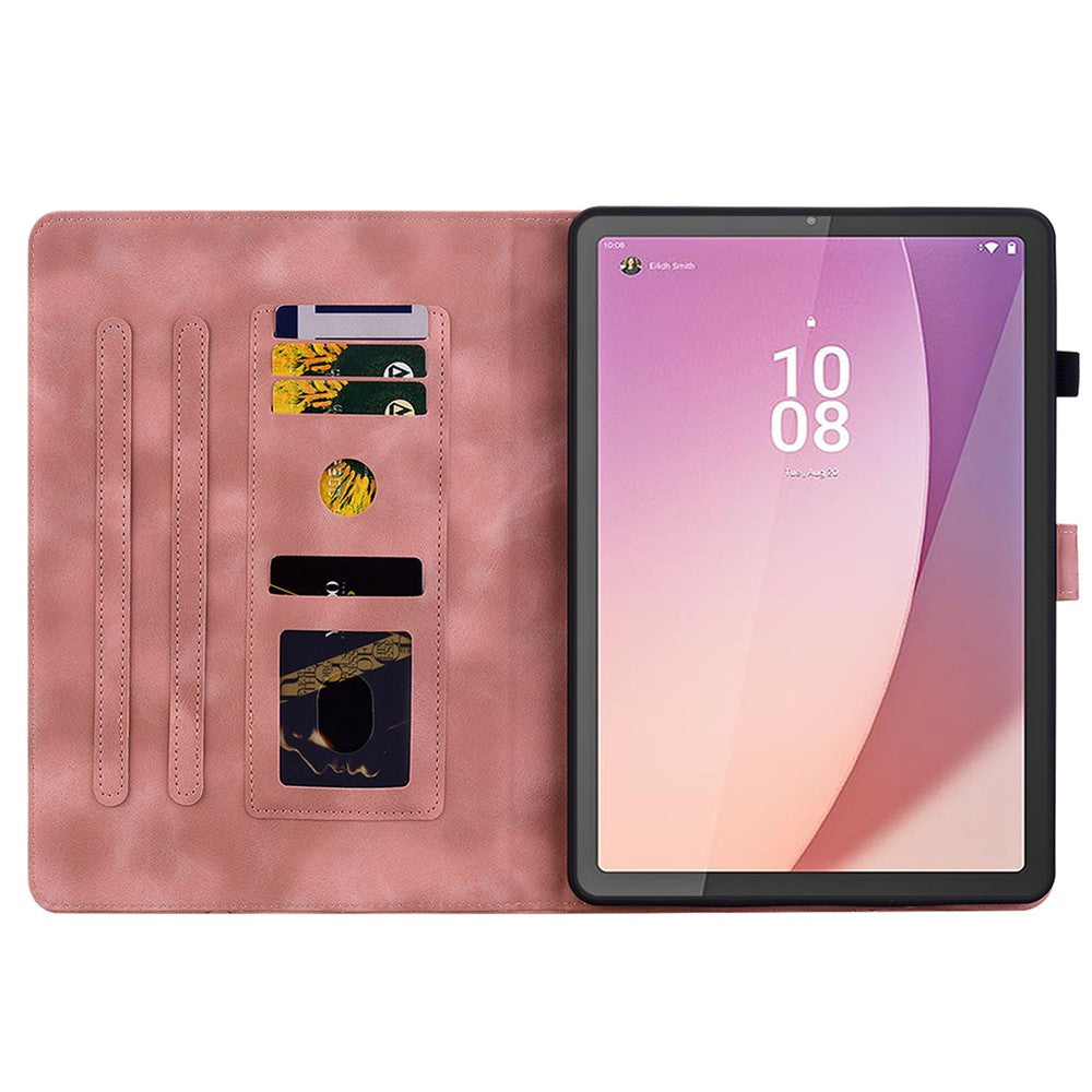 For Lenovo Tab M8 (4th Gen) 2024 TB-301XU / M8 (4th Gen) 2023 TB-300FU Case Card Slots Lily Flower Imprinted Leather Tablet Cover - Pink