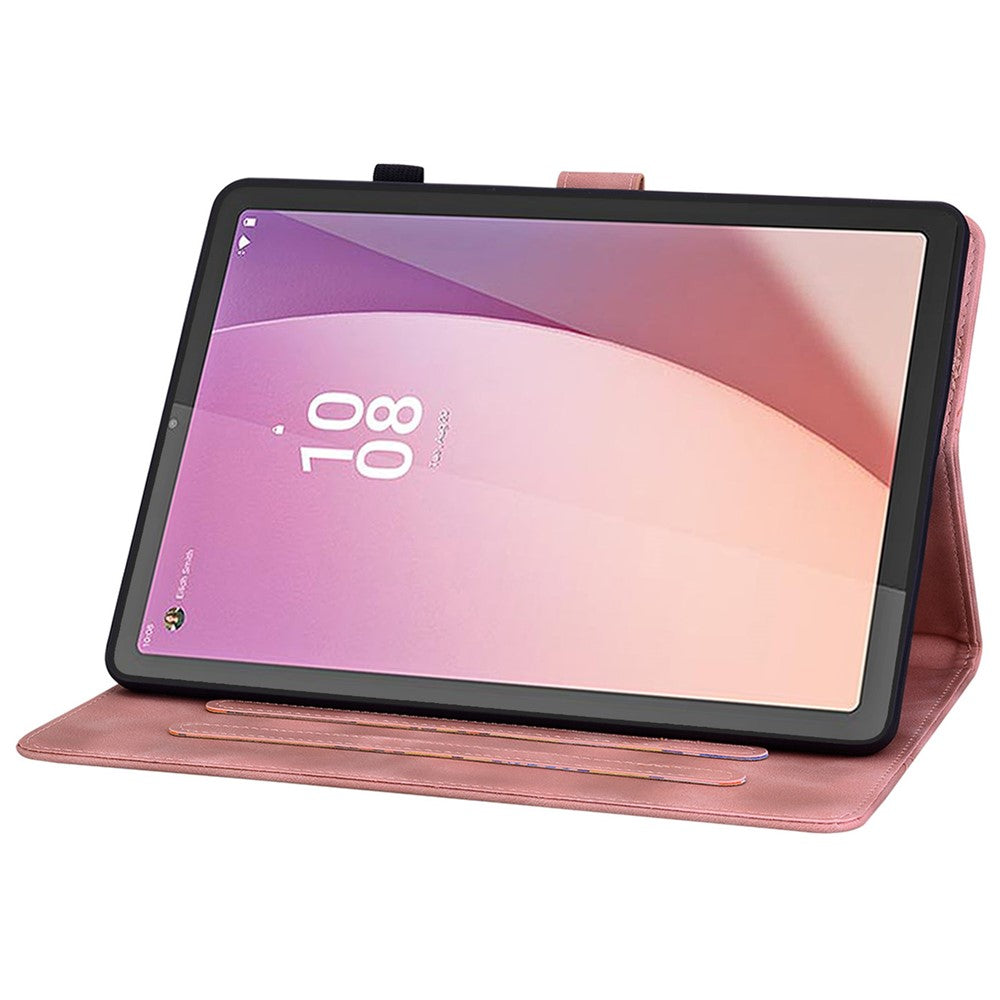 For Lenovo Tab M8 (4th Gen) 2024 TB-301XU / M8 (4th Gen) 2023 TB-300FU Case Card Slots Lily Flower Imprinted Leather Tablet Cover - Pink