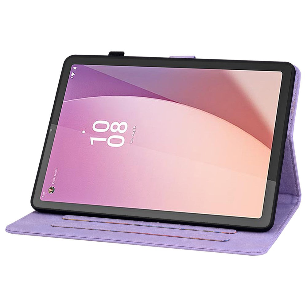 For Lenovo Tab M8 (4th Gen) 2024 TB-301XU / M8 (4th Gen) 2023 TB-300FU Case Card Slots Lily Flower Imprinted Leather Tablet Cover - Purple