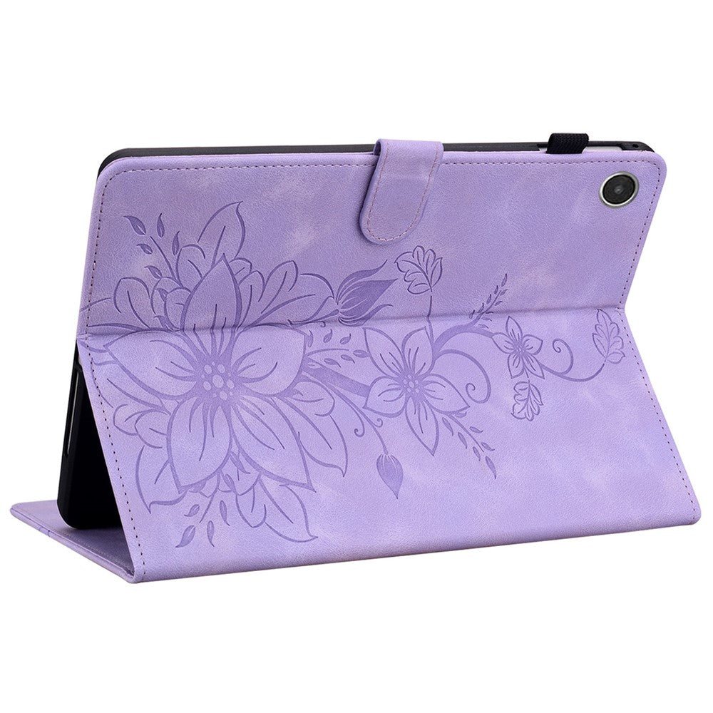 For Lenovo Tab M8 (4th Gen) 2024 TB-301XU / M8 (4th Gen) 2023 TB-300FU Case Card Slots Lily Flower Imprinted Leather Tablet Cover - Purple