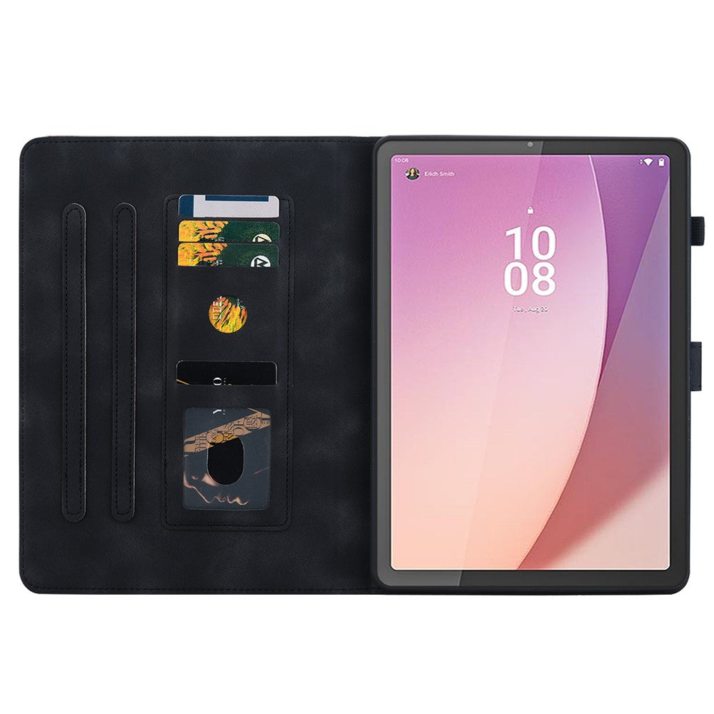 For Lenovo Tab M8 (4th Gen) 2024 TB-301XU / M8 (4th Gen) 2023 TB-300FU Case Card Slots Lily Flower Imprinted Leather Tablet Cover - Black
