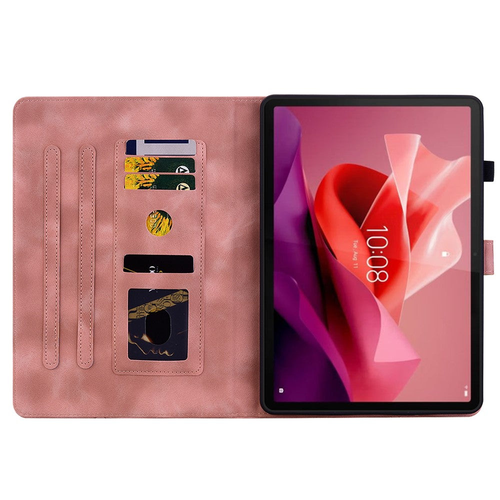 For Lenovo Tab P12 Case Lily Flower Leather Tablet Cover with Card Slots Stand - Pink