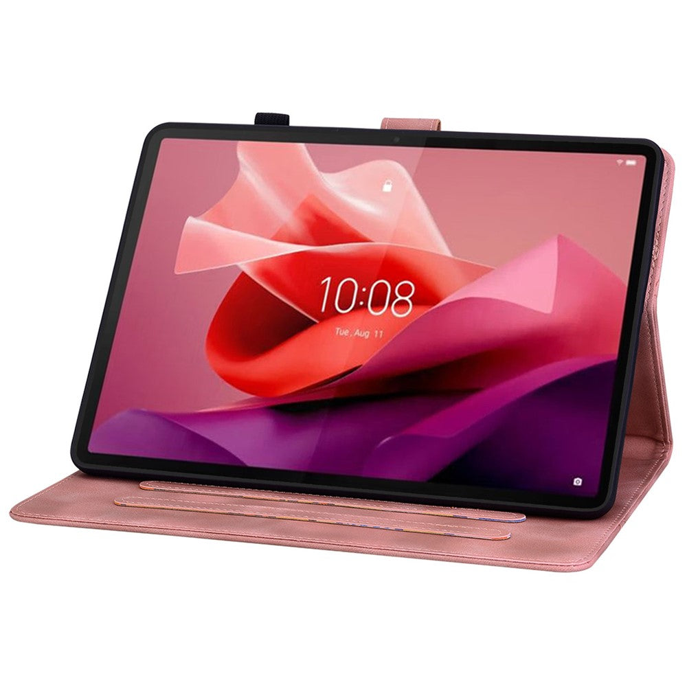 For Lenovo Tab P12 Case Lily Flower Leather Tablet Cover with Card Slots Stand - Pink