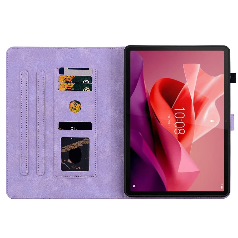 For Lenovo Tab P12 Case Lily Flower Leather Tablet Cover with Card Slots Stand - Purple
