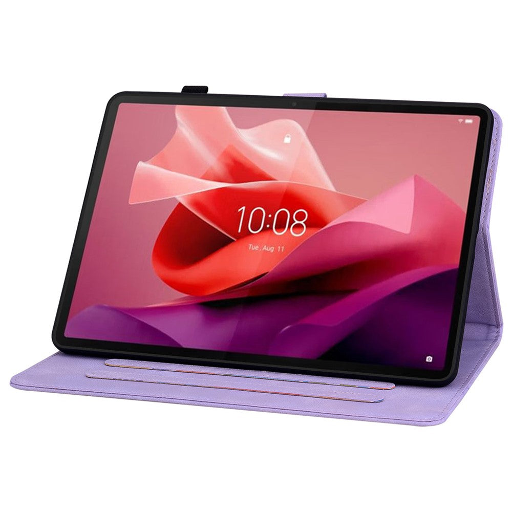 For Lenovo Tab P12 Case Lily Flower Leather Tablet Cover with Card Slots Stand - Purple