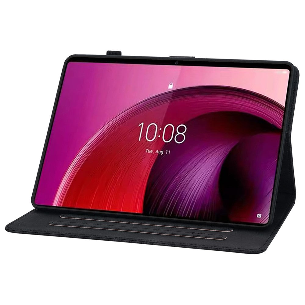 For Lenovo Tab M11 / Xiaoxin Pad 11 2024 Case Card Slots Leather Tablet Cover Lily Flower - Black