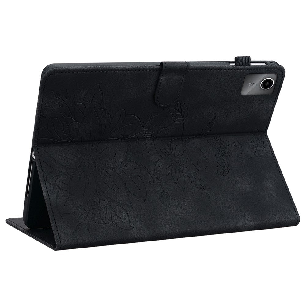 For Lenovo Tab M11 / Xiaoxin Pad 11 2024 Case Card Slots Leather Tablet Cover Lily Flower - Black