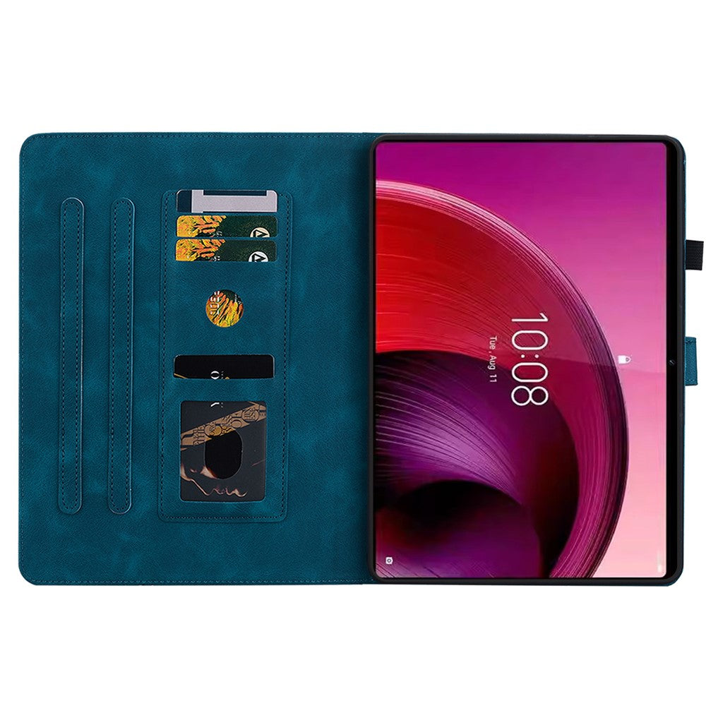 For Lenovo Tab M11 / Xiaoxin Pad 11 2024 Case Card Slots Leather Tablet Cover Lily Flower - Blue